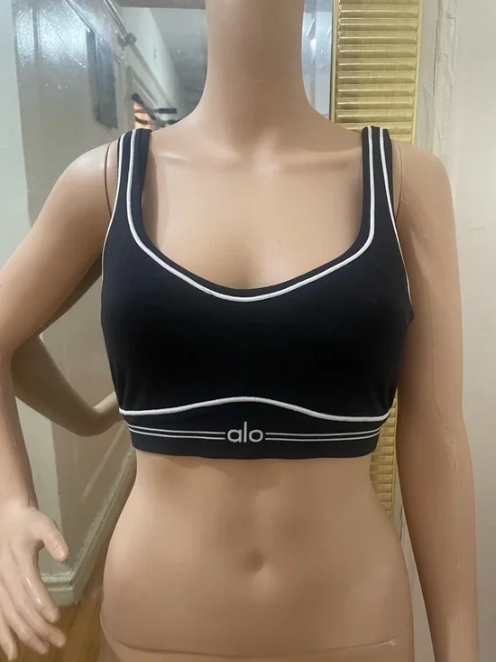 ALO Yoga Black Sports Bra with White Piping - Picture 9 of 12